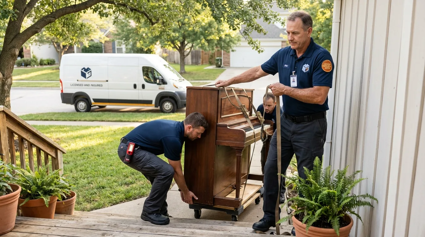 Licensed piano movers securing grand piano in Gaston, SC